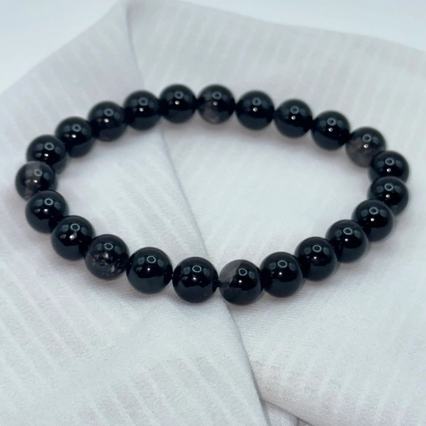 Bracelet Tourmaline noire & Quartz sur soie