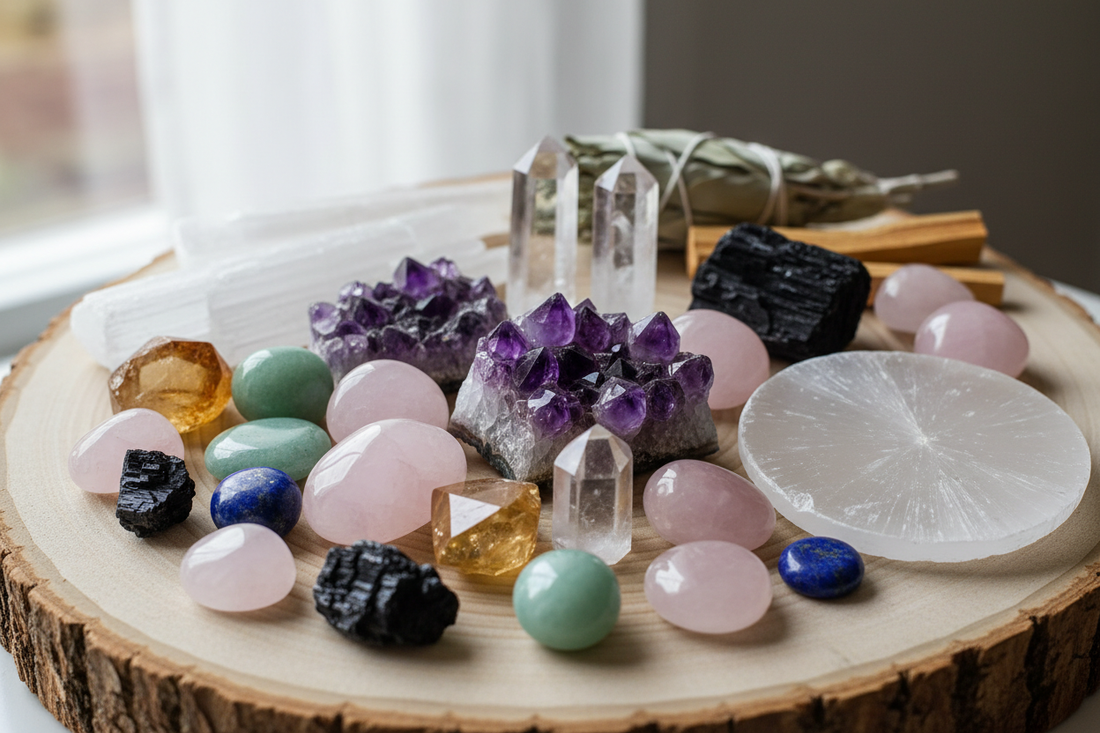 Pierres lithotherapie sur bois regroupées 