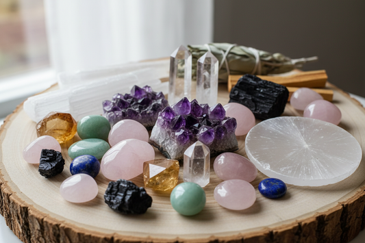 Pierres lithotherapie sur bois regroupées 