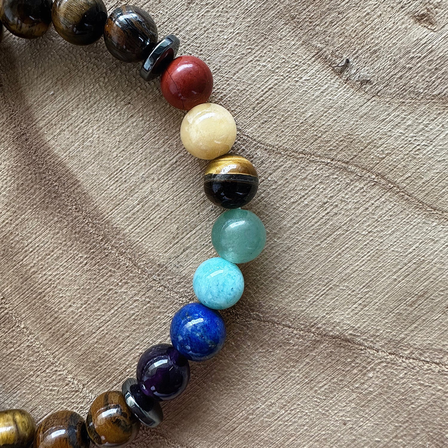 Bracelet 7 Chakras & Oeil de tigre sur bois