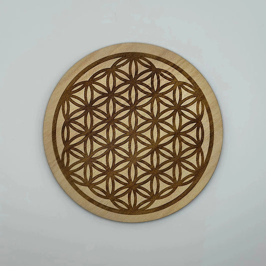Plaque en bois fleur de vie gravée