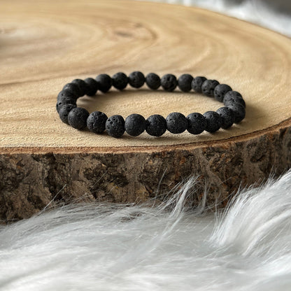 bracelet pierre de lave sur bois et tiss