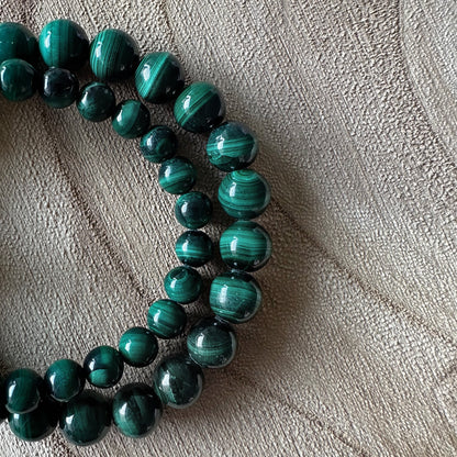 2 bracelets malachite sur bois 
