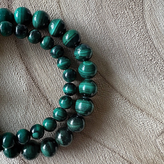 2 bracelets malachite sur bois 