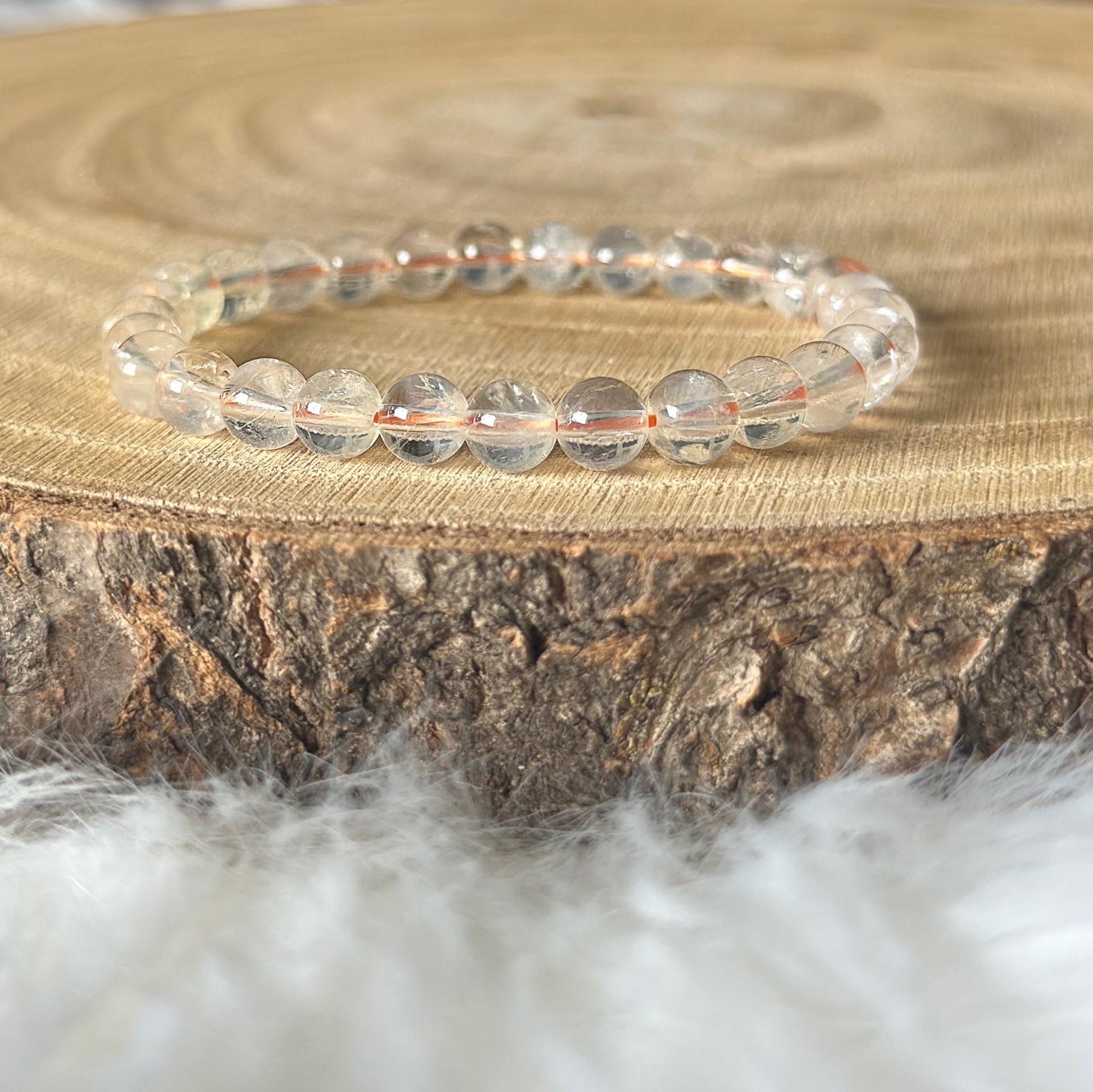 bracelet citrine sur bois et tissu