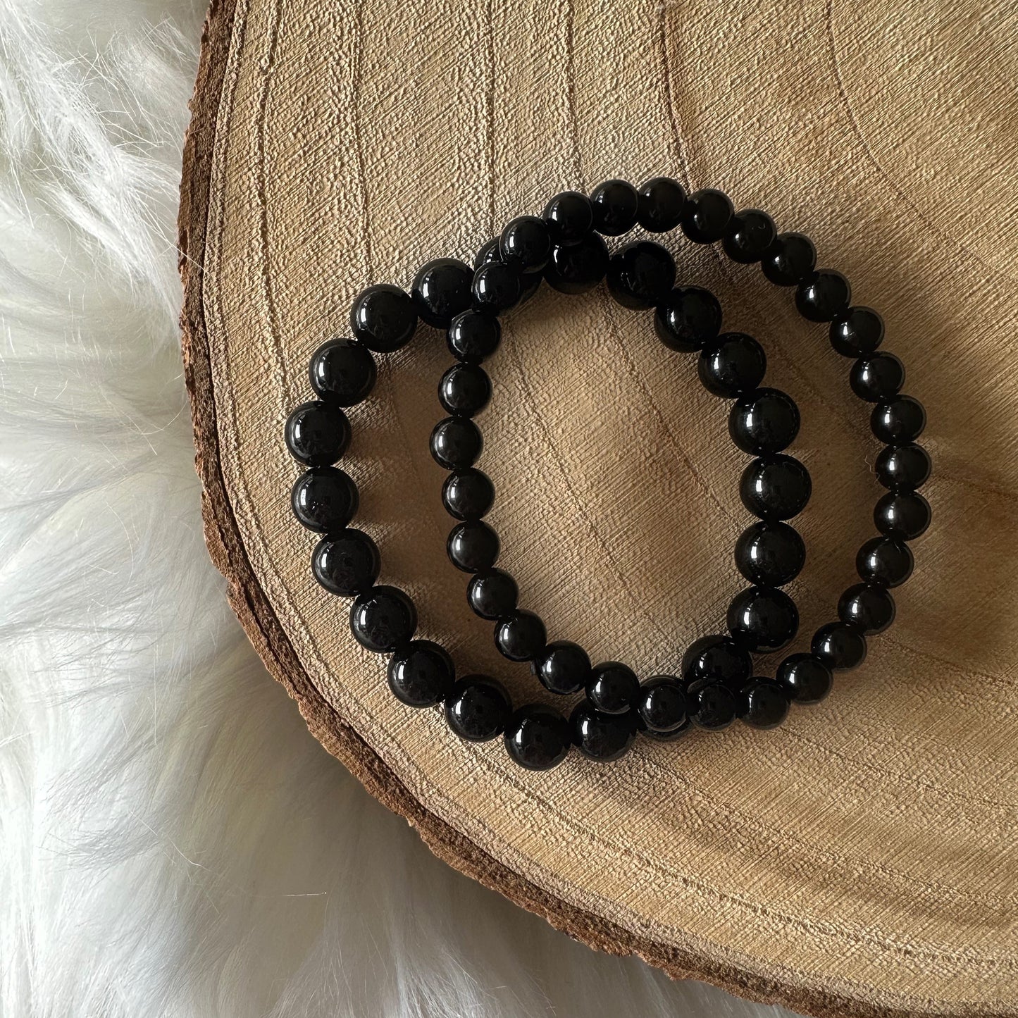 2 bracelets obsidienne noir vue de haut 