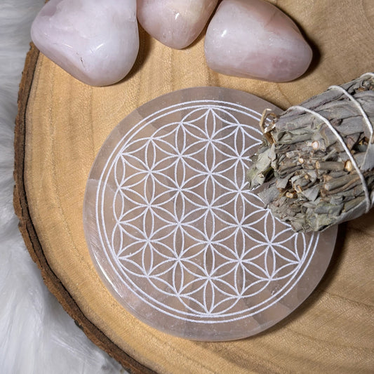 Plaque sélénite arbre de vie et sauge 