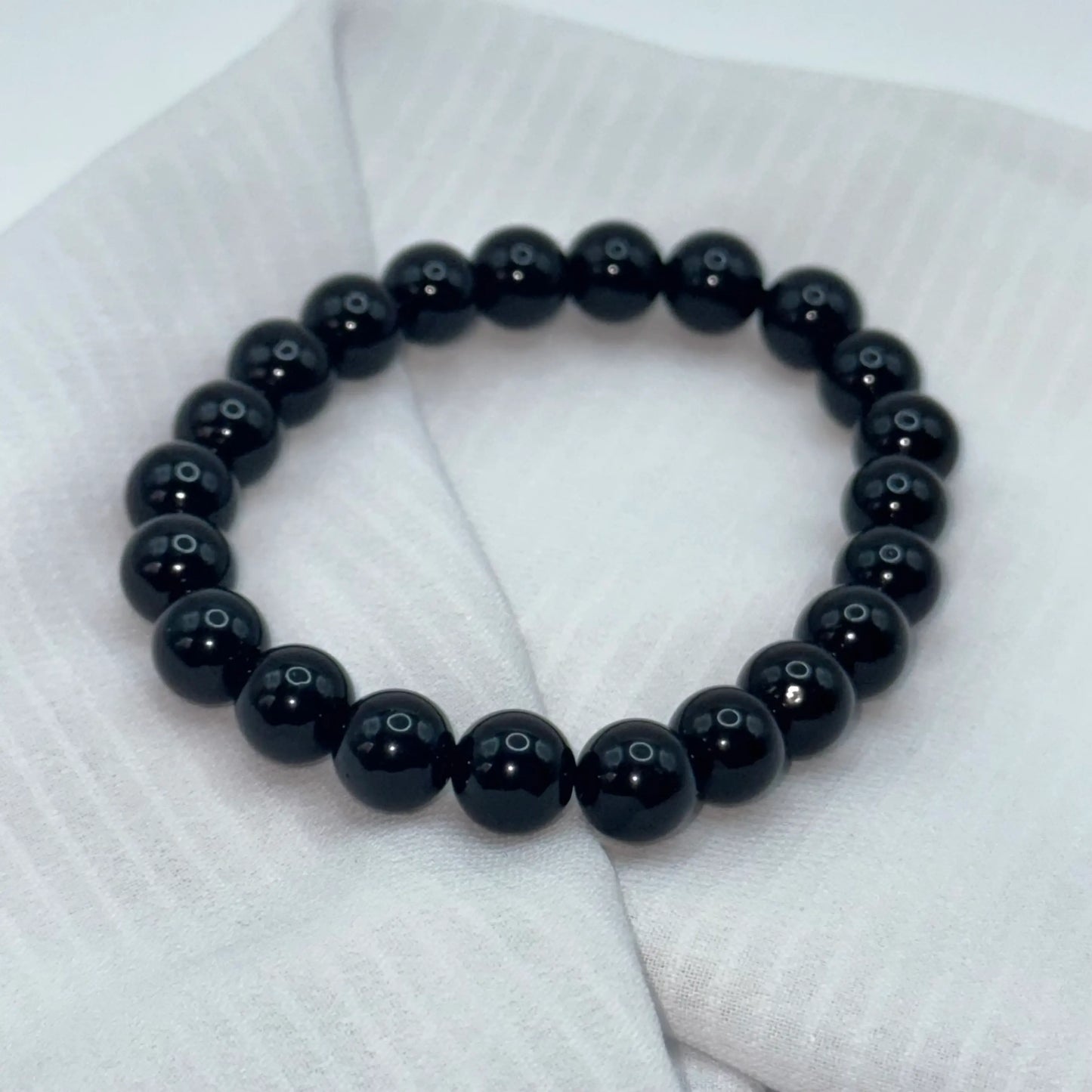 Bracelet Obsidienne noire sur soie