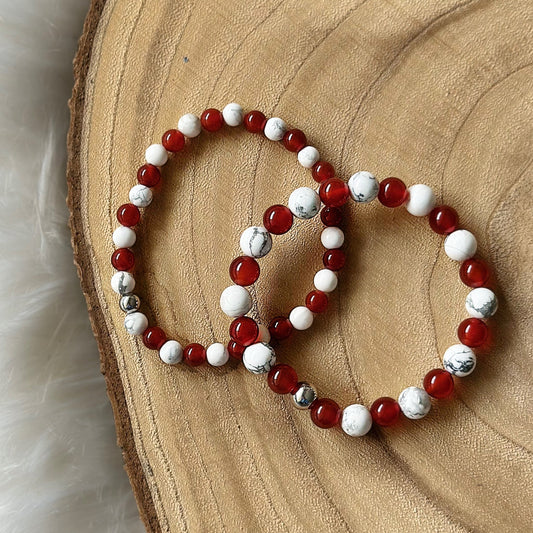 Harmonie | Howlite blanche & Cornaline rouge - Bien être & Lithothérapie