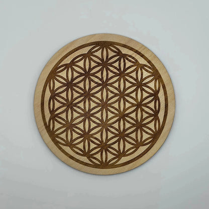 Plaque en bois fleur de vie gravée - Bien être & Lithothérapie
